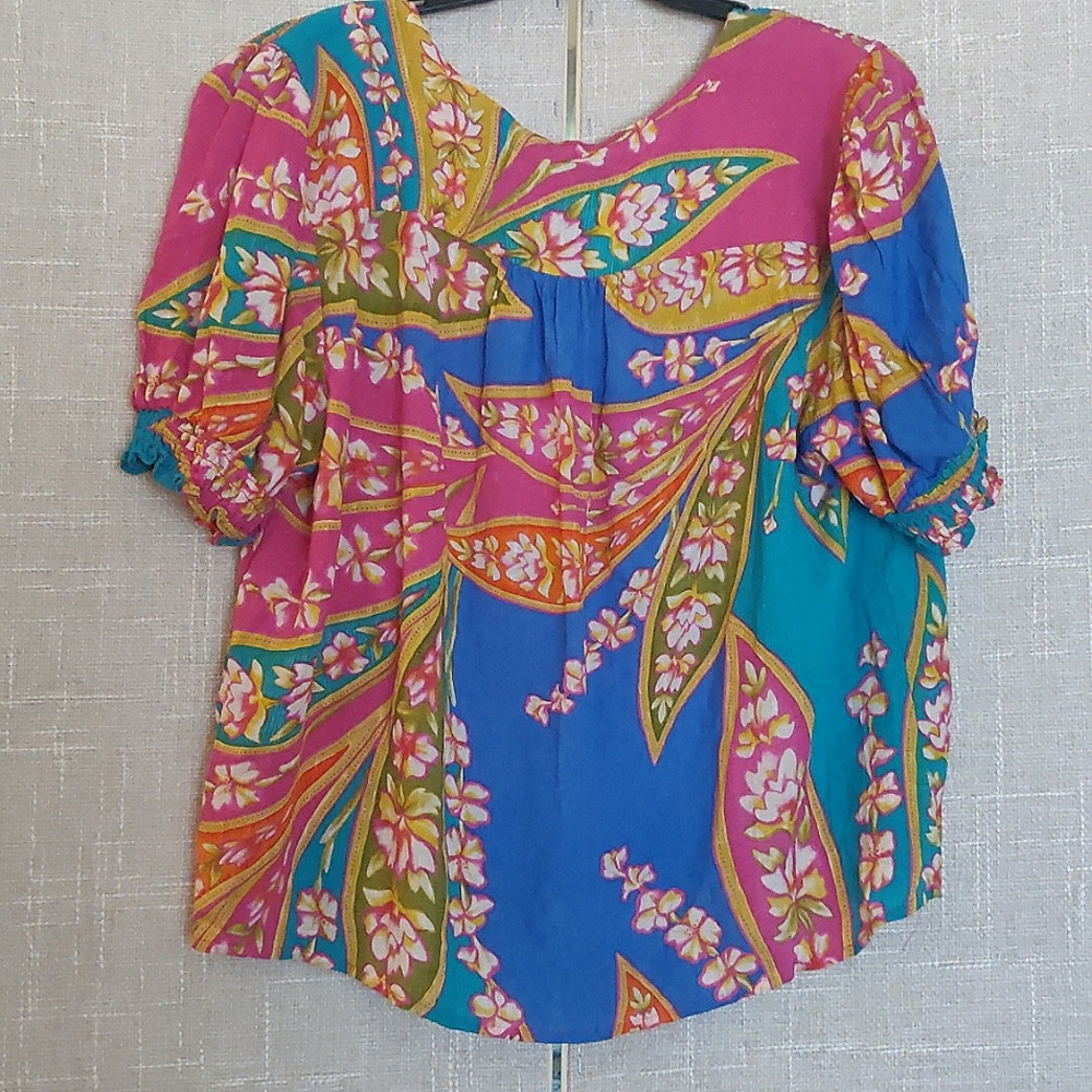 Haute Hippie Bohemian V Neck Multicolored Top. Size XL. - Picture 8 of 10